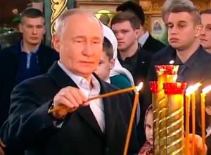 Путин принял участие в рождественской службе на Поклонной горе