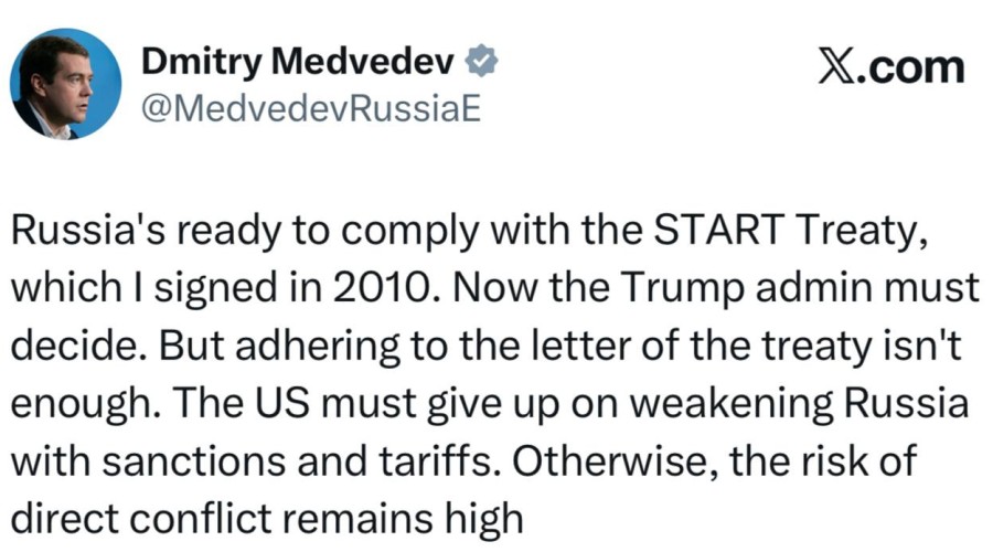 Медведев заявил о риске прямого конфликта РФ и США при сохранении санкций