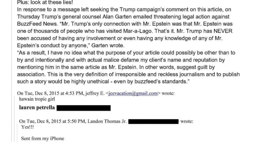 Эпштейн опровергал слова Трампа и намекал на компрометирующие фото