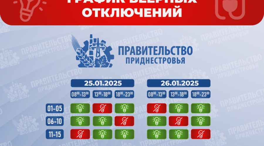 Веерные отключения 25 и 26 января в Приднестровье. График сдвигается на час